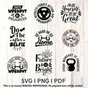 Pacchetto PDF di 10 file SVG png per allenamento, pacchetto PNG per palestra per ragazze, maglietta fitness PNG, PNG motivazionale, maglietta da allenamento PNG, citazioni per palestra per ragazze, file di taglio per palestra