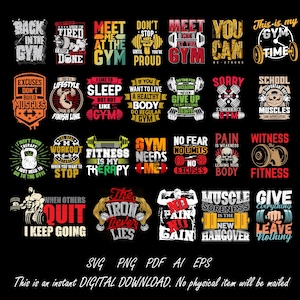 27 Workout SVG png PDF Bundle, Gym png Bundle, Fitness TShirt png, Motivational Mega PNG bundle, Workout Shirt Quotes, Gym Cut File