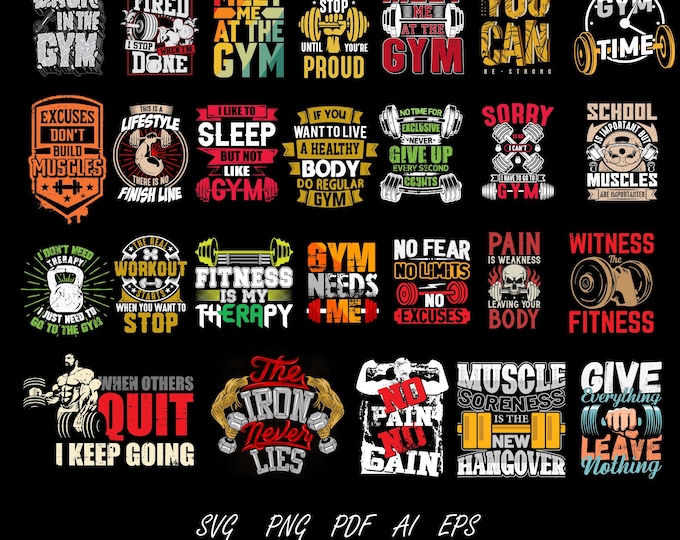 27 Workout SVG png PDF Bundle, Gym png Bundle, Fitness TShirt png, Motivational Mega PNG bundle, Workout Shirt Quotes, Gym Cut File