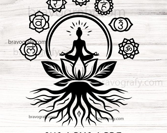 7 Chakras tree root , Namaste Clipart, Yoga SVG, 7 Chakras SVG, Meditation cut file, Digital Cut File,  Cricut Eps Png Dxf htv, dtf