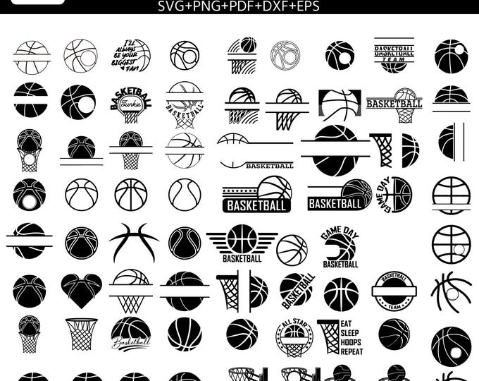 Basketball SVG Bundle | 69 Basketball  Designs | Basketball Monogram Frames, Split Basketball, Hoop Graphics | Cricut & Silhouette cut file