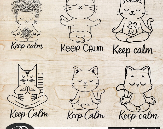 Keep CalmYoga cat SVG Funny cat layered cut file Cricut Silhouette Cat mom Keep Calm shirt Kitty clipart Popular illustration