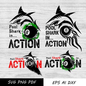 Pool Hai in Aktion Billard SVG, Billard PNG, Snooker Png, Snooker Png, Pool Clipart, Billard Schnittdatei, Billard Schnittdatei dtf htv