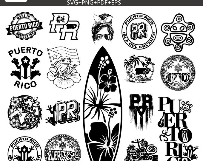 Puerto Rico Svg Bundle, El Morro Puerto Rico SVG, Coqui Svg, Coquí Frog Surfboard Hibiscus Taino Symbol,Boricua PR Latina Svg, Garita Svg