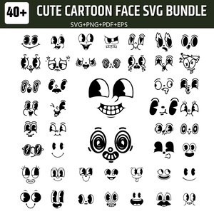 Cartoon Face SVG Bundle | Kawaii Expressions, Emoji Clipart (svg, png, pdf)
