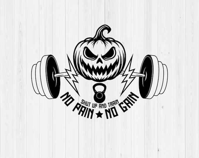 haloween gym Barbell SVG: no pain no gain Fitness Powerlifting Design (Digital Download PNG, SVG