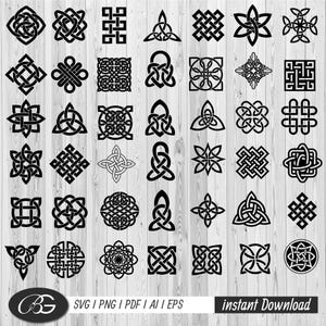 Paquete SVG de nudo celta / 45 diseños únicos / PNG, PDF, archivos de corte para Cricut, Silhouette, Glowforge / Descarga digital / Celtic Deus Vult SVG
