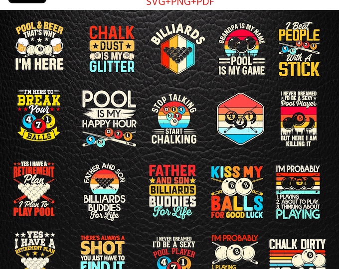 Billiards PNG Bundle | Pool Player SVG, 8 Ball SVG | 22 Sporty Designs | Cricut & Silhouette Cut Files | Digital Download