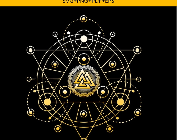 Golden Valknut Norse Symbol SVG, PNG, PDF, eps | Geometric Viking Triangle Laser Cut Files, Cricut Digital Download