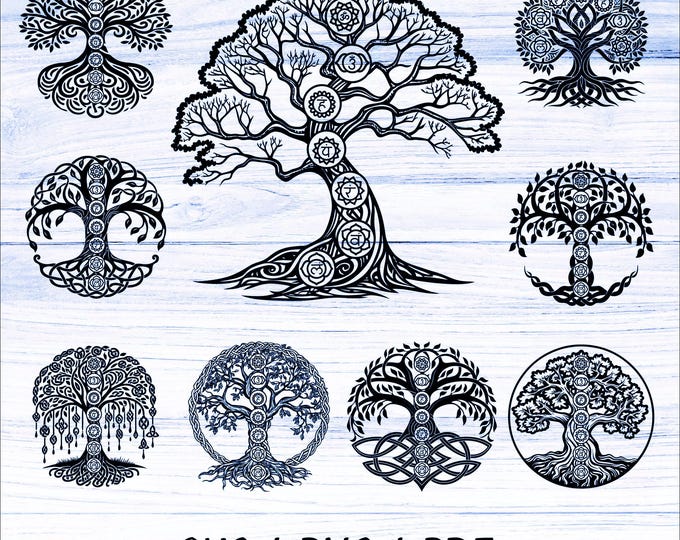 Chakra Tree of Life SVG Bundle, Spiritual Tree , Yoga Chakra Symbols Digital Download, Boho Meditation Cricut File, Mystical Tree Clipart