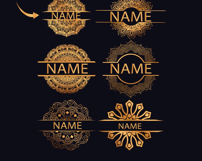 06 Golden Mandala Monogram SVG Bundle, Half Mandala SVG, Mandala SVG Cricut, Luxury Monogram Svg, Mandala Monogram Cricut, Mandala Decal