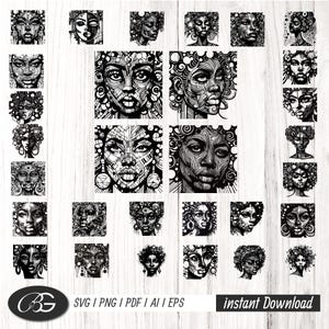 Peut inclure: Un ensemble de 25 illustrations numériques en noir et blanc de visages stylisés. Les visages sont tous différents, mais ils ont tous un style similaire. Les illustrations sont parfaites pour une utilisation dans une variété de projets, tels que le scrapbooking, la fabrication de cartes et l'art numérique.