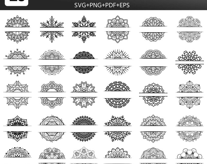 25 Split Mandala SVG Bundle | Half Mandala SVG Cut Files | Mandala Frame SVG | Cricut Silhouette Laser Engraving Files