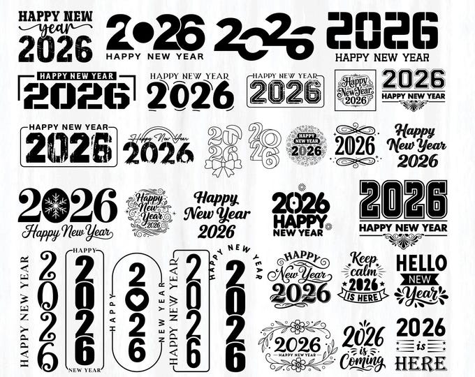 Happy New Year 2026 SVG Bundle: new year celebration Designs (Digital Download)