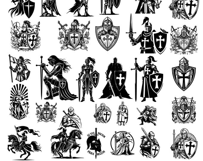 Crusader Knight Warrior SVG Bundle: Deus vult Silhouette Cricut Clipart (Digital Download)