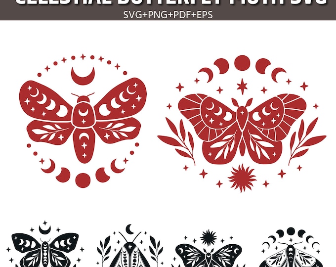 Celestial Butterfly & Beetle SVG Bundle: Mystical Insect Clipart (Digital Download