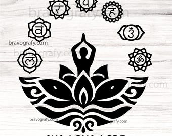 7 Chakras lotus SVG, Namaste Clipart, Yoga SVG, Chakra Symbols SVG, Meditation cut file, Digital Cut File,  Cricut Eps Png Dxf htv, dtf
