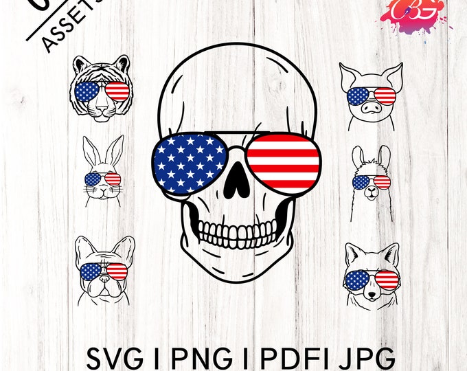 Animal Flag Sunglasses Svg, Patriotic Aviator Sunglasses Svg. Vector Cut file for Cricut, Silhouette, Pdf Png , Decal, Sticker