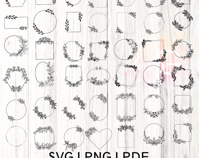 30 Floral Frames Bundle,floral frames svg, floral frames cut file,monogram frame svg,monogram cricut svg,wedding wreath svg, floral wreath