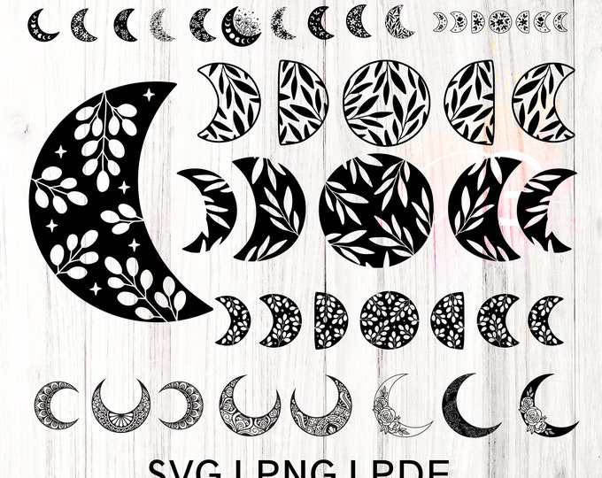 Moon Svg Bundle, Mystical Moon Clipart, Crystal Moon svg, Celestial Svg, Mystical Svg, Moon Mystical  Phase, Svg Files for cricut