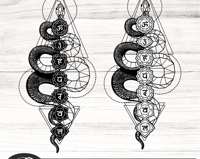 7 Chakras snake tattooSVG, Namaste Clipart, Chakra Symbols SVG, Meditation Dxf cut file, snake Digital Cut File,  Cricut Silhouette Eps Png