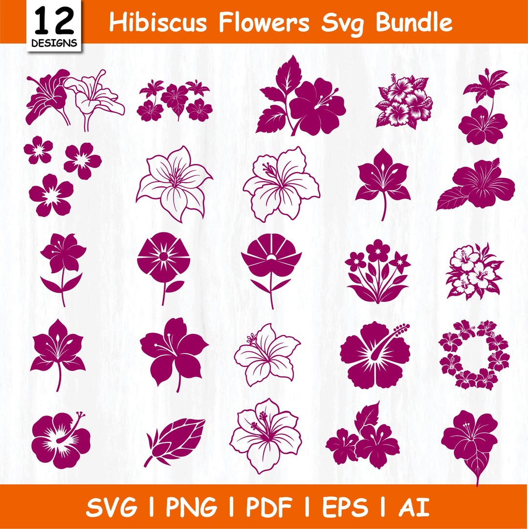 Hibiscus Flower SVG Bundle, Tropical Floral Clipart (digital Download ...