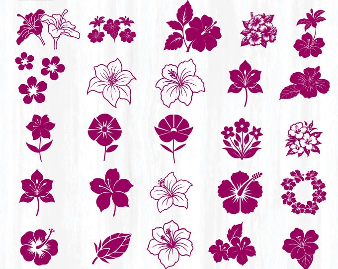 Flower clipart svg/ Hibiscus svg files / Hawaii flower svg / Tropical flower clipar / Botanical line art commercial use / laser file