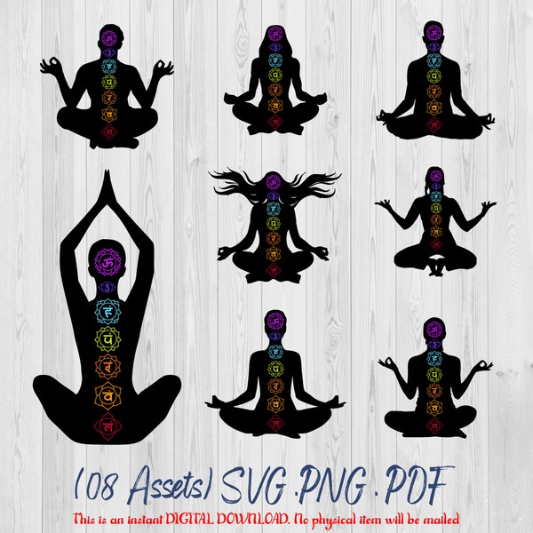 7 Chakras girl SVG, Namaste Clipart, Yoga SVG, Chakra Symbols SVG, Meditation cut file, Digital Cut File,  Cricut Silhouette Eps Png Dxf
