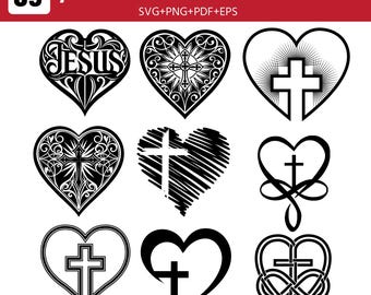Jesus Heart cross  Religious Svg, Digital Download, Heart with Cross, Heart and Cross SVG, Cross Svg, Jesus SVG,