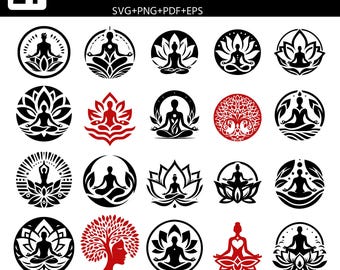 Meditation Yoga Logo SVG Bundle | Lotus Zen Clipart, Mindfulness Wellness (Digital Download)
