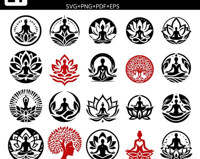 Meditation Yoga Logo SVG Bundle | Lotus Zen Meditation Clipart | Yoga Studio Logo Cricut Silhouette Cut File | Mindfulness Wellness