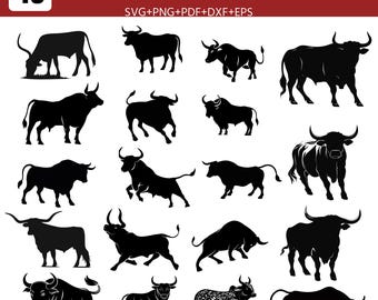 Bull Silhouette SVG Bundle: Farm Animal Clipart, Laser Cut File (Digital Download