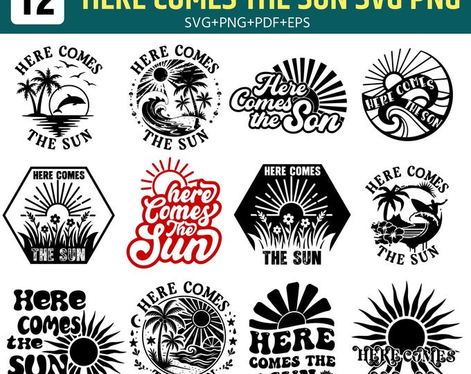Here Comes The Sun SVG Bundle – Retro Summer Sunshine SVG, PNG, pdf eps Digital Download