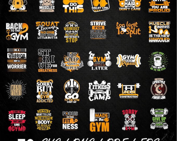 30 Workout png Bundle, Gym png Bundle, Fitness png, Exercise print, Motivational PNG, Workout Shirt png, Gym Quotes, Gym Cut File , Gym SVG