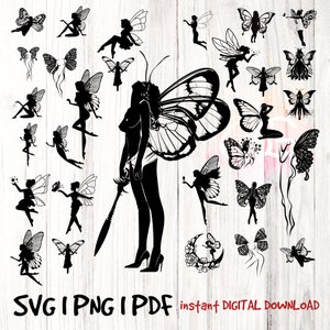 Ángel mariposa mujer SVG, Mariposa niña SVG, Flor de mariposa SVG, Mariposa floral Svg, Alas de mariposa de mujer Svg Paquete, Mariposas Svg