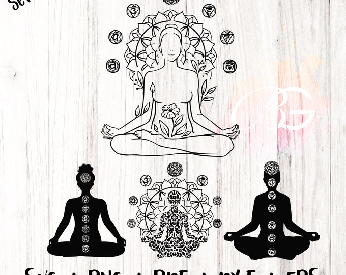 Chakras SVG bundle set of 4, Yoga SVG, Mandala Svg, Chakra Symbols SVG, Meditation Vector, Digital Cut File Cricut Silhouette Eps Png Dxf