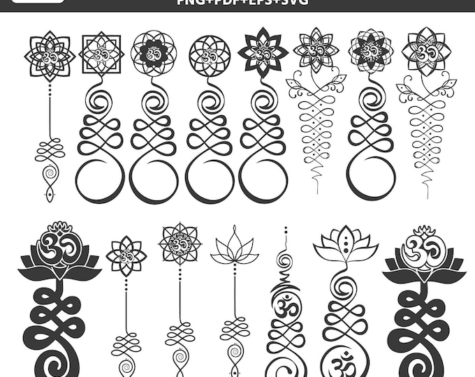 Unalome SVG, Lotus Flower SVG, Flower of Life SVG, Unalome Symbol Yoga Namaste Meditation Vector Digital Cut File