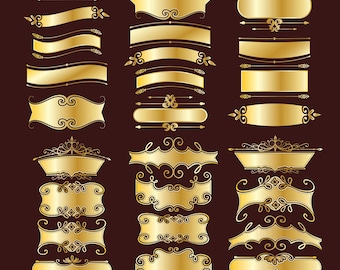 Marcos dorados: bordes para invitaciones de boda vintage (PNG, descarga instantánea)