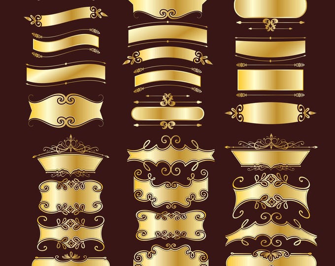 Golden frames, Border text box, Wedding invite card, Gold border, Frames Clipart, clipart PNG, Instant download, vintage border, luxury png