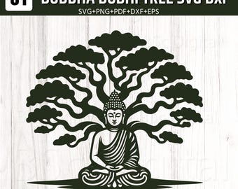 Buddha Bodhi Tree SVG Bundle, Meditation Tree SVG Cut File, Zen Buddha png pdf dxf eps, Spiritual Wall Art Cricut File, Laser Cut Design