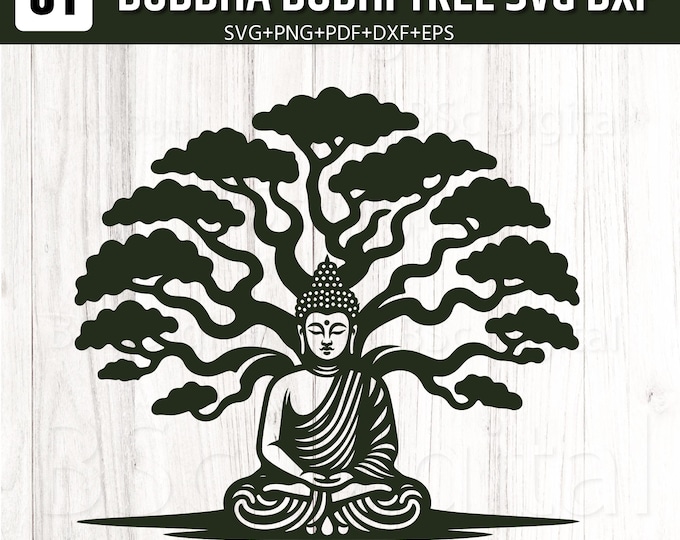 Buddha Bodhi Tree SVG Bundle, Meditation Tree SVG Cut File, Zen Buddha png pdf dxf eps, Spiritual Wall Art Cricut File, Laser Cut Design