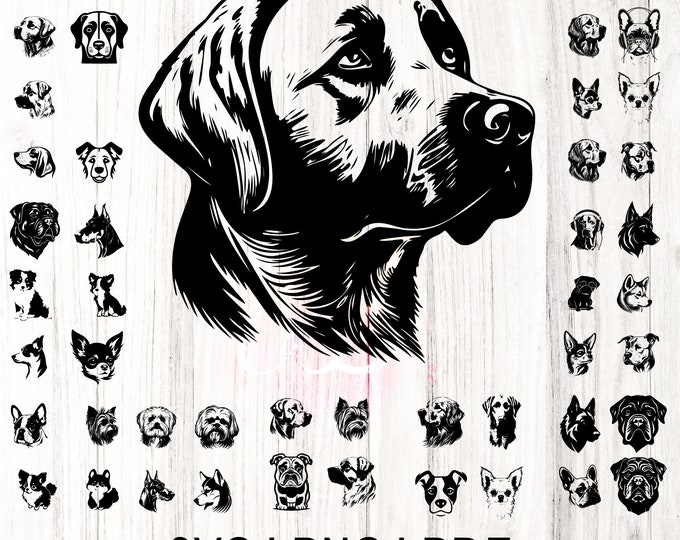 42 Dog  Silhouette Pack - MEGA BUNDLE |  Dog Breed SVG Digital Download | Dog Silhouette svg, Dog face dxf, Dog Silhouette png, dog cut file