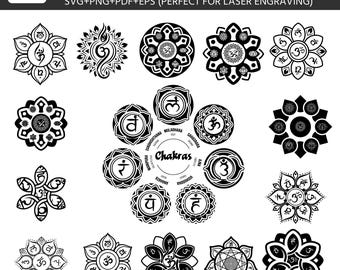 Chakra SVG Bundle, 7 Chakras Mandala, Sacred Geometry Yoga Spiritual Symbols, Laser Engraving Files, Glowforge CNC, Printable Wall Art
