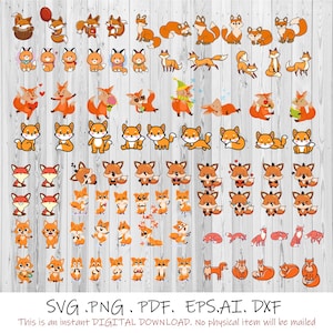 Paquete de dibujos animados de zorros SVG, archivo de corte de animal lindo, clipart SVG para archivo de corte, animal dibujado a mano, SVG, PNG, EPS, para Cricut Silhouette, Cameo, HTV