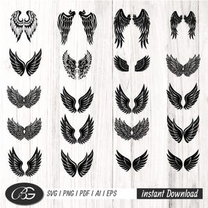 Angel Wings Svg Bundle: Memorial Cut Files for Cricut, Silhouette (PNG, PDF, DXF)
