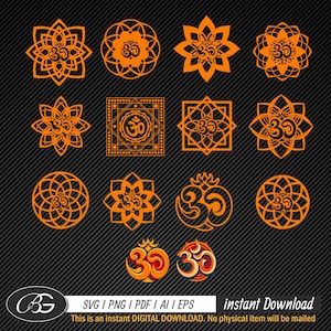 Lot DTF mandala Svg 14 Aum, Svg mandala, Svg Om, Mantra Svg, Svg sanskrit, Om Silhouette PNG, Aum htv, téléchargement immédiat Yoga Mandala png