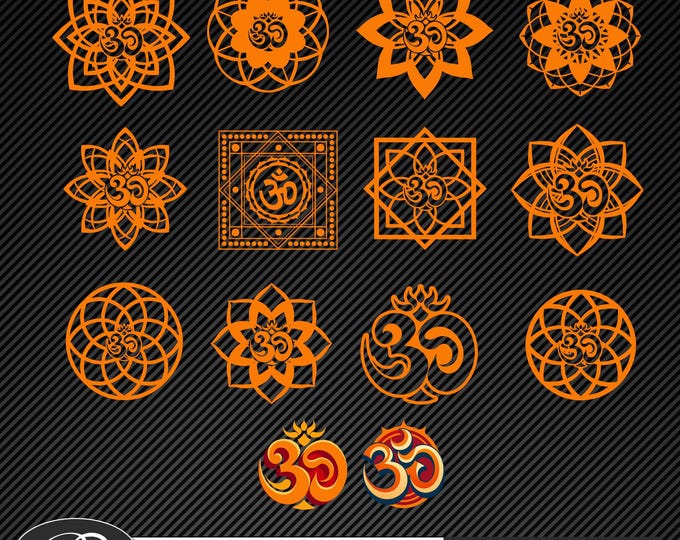 14 Aum Svg mandala DTF bundle, Mandala Svg, Om Svg, Mantra Svg, Sanskrit Svg, Om Silhouette  PNG, Aum htv, Instant Download Yoga Mandala png