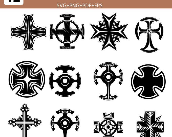 12 Faith Cross SVG Bundle | Christian Cross Cut Files | Religious svg png pdf eps for Cricut, Laser Engraving, Church Decor & DIY Crafts