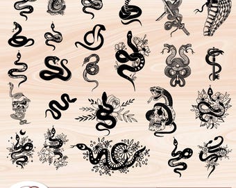 Snake KingViper Mystica SVG Mega Pack | Snake Tattoo Vector Bundle | 24 Files | attoos SVG, snake Sublimation | Instant Digital Download