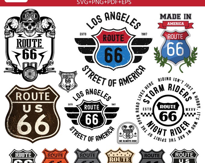 Route 66 100th Anniversary Design Bundle PNG No.1 – Retro Americana Highway Badges T-Shirts, Stickers, Posters, Sublimation
